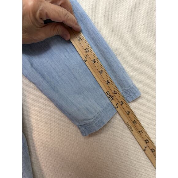 Chicos Women's Tunic Sz 2 L/12 Light Blue 3/4 Sleeves Embroidered Hem Feminine - Picture 14 of 15